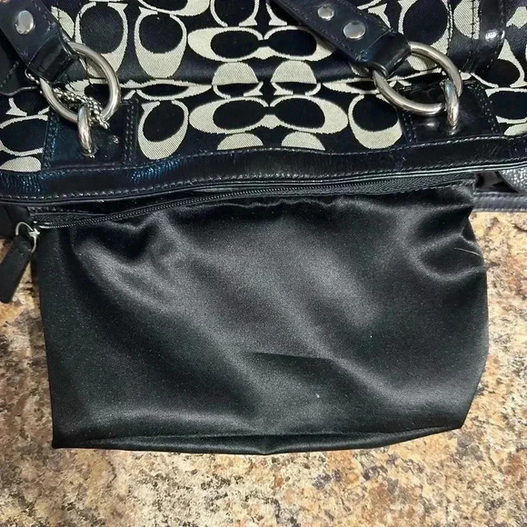 Coach Penelope Sig C Shoulder Bag Black Canvas Leather Jacquard Authenticated - Picture 8 of 16